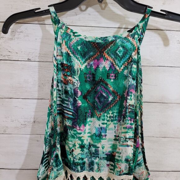 Eiffel Designs Aztec Print Tie Dye Crop Top Macrame Style Fringe Size Small - Picture 5 of 8
